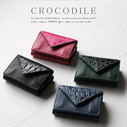 クロコダイル カードケース ミニ財布 ウォレット スモール  コンパクト 小銭入れ  三つ折り 財布  本革 クロコ 小さめ エキゾチック レザー サイフ ブラック グリーン ピンク ネイビー 黒 緑 キャッシュレス SIAMNESS シャムネス (mw503r31) za022