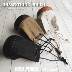 送料無料！巾着型バッグ ポーチ 巾着ショルダー 日本製 本革 キャンバス生地 牛革 巾着袋 巾着 バッグ コンパクト ナチュラル ブラウン ブラック Drawstring Pouch WILD HEARTS Leather&Silver(ID dp4714r21)