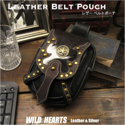 レザー　ウエストポーチ　ヒップバッグ　メディスンバッグ　ハラコ/牛毛皮/牛革 Genuine Cowhide Skin Leather Waist Pouch/Hip Bag/Pouch Belt/Medicine Bag WILD HEARTS leather&silver(ID wp0842b24)