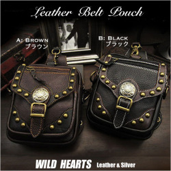 レザー　ウエストポーチ　メディスンバッグ　ウエストバッグ　ヒップバッグ　牛革　Genuine Leather Waist Pouch Purse Hip Medicine Bag Travel bag Fanny pack WILD HEARTS Leather&Silver (ID wp1278r53)