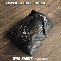 本革 レザー ウエストポーチ ベルトポーチ ミニポーチ ケース ヒップバッグ 本革 バイカー Genuine Leather Belt Pouch WILD HEARTS Leather&Silver(ID wp1479r77)