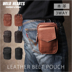 スマホポーチ ケース ベルトポーチ 本革 スマホショルダー ウエストポーチ ヒップポーチ iphoneケース おしゃれ メンズ レディース 牛革 スマホケース 小物入れ レザー 丸カン付き Leather Belt Pouch Smartphone Case WILD HEARTS Leather&Silver (ID wp412b45)za001