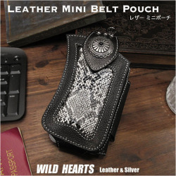 ミニ ベルトポーチ たばこ&スマホケース iPhone ホルダー レザー 牛革 パイソン柄 コンチョ ミニ ヒップポーチ Leather Smartphone iPhone cigarette Holster Case Python WILD HEARTS Leather&Silver(ID cc2416r38)