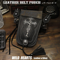 バイカー ファッション ベルトポーチ メディスンバッグ メンズ/レディース レザーバッグ ウエストバッグ Genuine Leather Biker Belt Pouch WILD HEARTS leather&silver(ID wp1475b29)