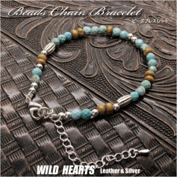 ビーズブレスレット ターコイズブレス ブレスレット アクセサリー ビーズ レディース メンズ パワーストーン 細め プレゼント ギフト お守り Beads Chain Bracelet anklet Jewelry Unisex WILD HEARTS Leather&Silver (ID bb3705r3)