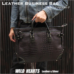 メンズ　革　ビジネスバッグ 　クロコダイル型押しレザー　牛革　ブリーフケース Men's Best Quality genuine Crocodile Embossed Leather Business Bag Briefcase Handbag Work Bag WILD HEARTS Leather&Silver (ID bb3520b32)