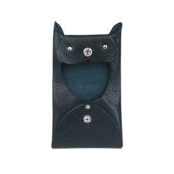 ネコ 猫型 ミニ コインケース 本革 小銭入れ 小物入れ アクセサリーポーチ コイン 二つ折り財布 オイルレザー ウォレット ミニ コンパクト 薄い スリム 日本製 姫路レザー Leather Bi-fold Mini Wallet WILD HEARTS Leather&Silver (ID cc388r90)za020