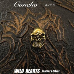 クリックポストのみ送料無料！コンチョ スカル ドクロ 髑髏 真鍮 Skull Concho Brass WILD HEARTS Leather&Silver (ID cc2848)