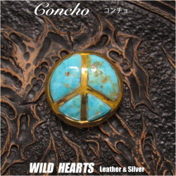 クリックポストのみ送料無料！コンチョ　真鍮　ウエスタン　ピースマーク　ターコイズ　ねじ式 Concho Western Love&Peace Turquoise Brass WILD HEARTS Leather&Silver (ID cc3374)