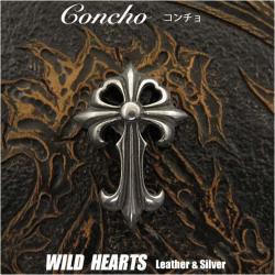 クリックポストのみ送料無料！コンチョ　クロスコンチョ　十字架　合金 Concho Cross Metal WILD HEARTS Leather&Silver (ID cc3657)