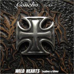 合金コンチョ アイアンクロス 十字架 ねじ式 レザークラフト WILD HEARTS Leather & Silver (ID co3914-c22)za007