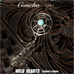 コンチョ ドリームキャッチャー ターコイズ ピューター フェザー ねじ式 合金 メタルコンチョ Concho Metal WILD HEARTS Leather&Silver (ID con67-g23) za011