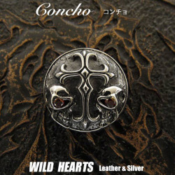 クリックポストのみ送料無料！コンチョ スカル 髑髏 ドクロ クロスフローリー シルバー925 Concho Double SKULLs with CrossFleury Silver925 (ID con13t2)