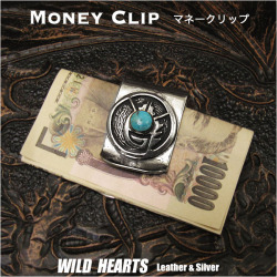 メタル マネークリップ ネイティブアメリカン ターコイズ ナバホ ココペリ Money Clip Purse Wallet Card Cash Holder Kokopelli Native American Design WILD HEARTS Leather&Silver (ID mc4000r3)