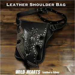 本革 レザーショルダーバッグ ウエストバッグ ヒップバッグ 2WAY スカル バイカー パンク Men's Genuine Leather Biker Fanny Pack Shoulder Bag  Skull WILD HEARTS Leather&Silver(ID sb1245r61)