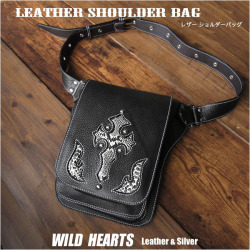 メンズ 本革 ショルダーバッグ ウエストバッグ 2WAY  レザー／牛革 バイカー Leather Shoulder Bag Fanny Pack 2WAY WILD HEARTS Leather&Silver (ID sb1244r60)