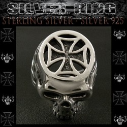 スカルリング アイアンクロスリング 印台リング メンズ ドクロ 髑髏 十字架 指輪 シルバーリング 26号 28号Sterling Silver Ring Cross Skull (sr0789r60)