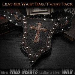パンクスタイルのオリジナルデザイン！ウエストバッグ/ヒップバッグ/本革/レザー/Men's Genuine Fanny Pack/Waist Bag WILD HEARTS leather & silver (ID wb0732b39)