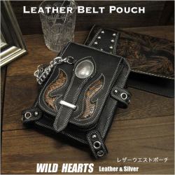 ウエストポーチ ヒップバッグ ウエストバッグ 本革/レザー Custom Handmade Genuine/Cow Leather Waist pouch Belt Loop Pouch Hip Pouch Medicine Bag WILD HEARTS Leather&Silver (ID wwp0834r2)