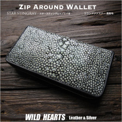 スティングレイ／エイ革 スタースティングレイ ガルーシャ 海の宝石 梅華皮 梅花皮 星形模様 長財布 ラウンドファスナー 革財布 ウォレット Star Stingray Skin Leather Zip Around Wallet Purse WILD HEARTS Leather&Silver (ID lw430m1r74)za003