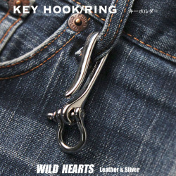 キーフック シャックル 釣り針フック メッキ キーホルダー キーリング 真鍮メッキ レザークラフト パーツ WILD HEARTS Leather&Silver（ID kh913k5) za013