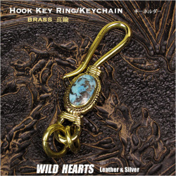 キーホルダー キーフック 真鍮 ターコイズ ネイティブ インディアンスタイル ナバホ族スタイル Hook Key Ring Keychain Brass Turquoise Native American Style WILD HEARTS Leather&Silver(ID kh943k5)za012