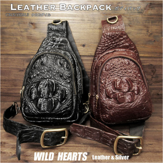 クロコダイル ボディバッグ メンズ 斜め掛けバッグ ワニ革 本革  