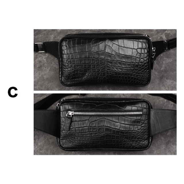 クロコダイル本革ブラックボディーバッグ クロコダイル 本革 斜めがけ バッグ ボディバッグ ワニ革 バッグ