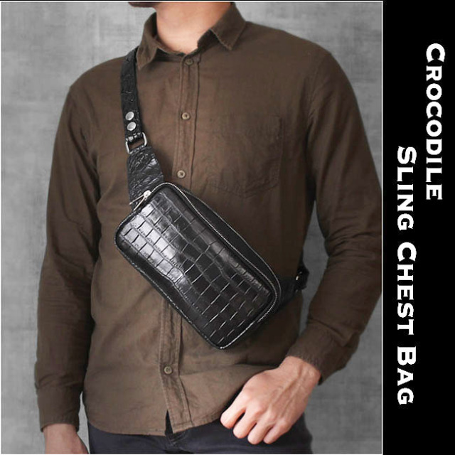 クロコダイル本革ボディバッグスタイリッシュ sankyo shokai 牛革 クロコダイル ボディバッグ マット 型押し ユニ