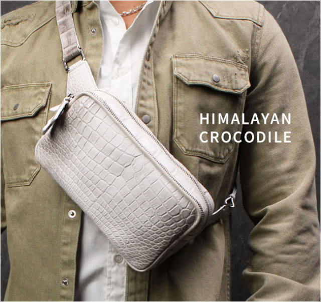 ヒマラヤクロコダイル 本革 斜めがけ ボディバッグ ワニ革 バッグ