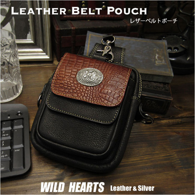 メンズ ヒップ ベルトポーチ ウエストポーチ クロコダイル型押しレザー 革 レザー スマホ アイフォン タバコ アイコス Iqos ケース Genuine Leather Belt Hip Pouch Iphone 6 7 8 Case Wild Hearts Leather Silver Id Sc3581r50