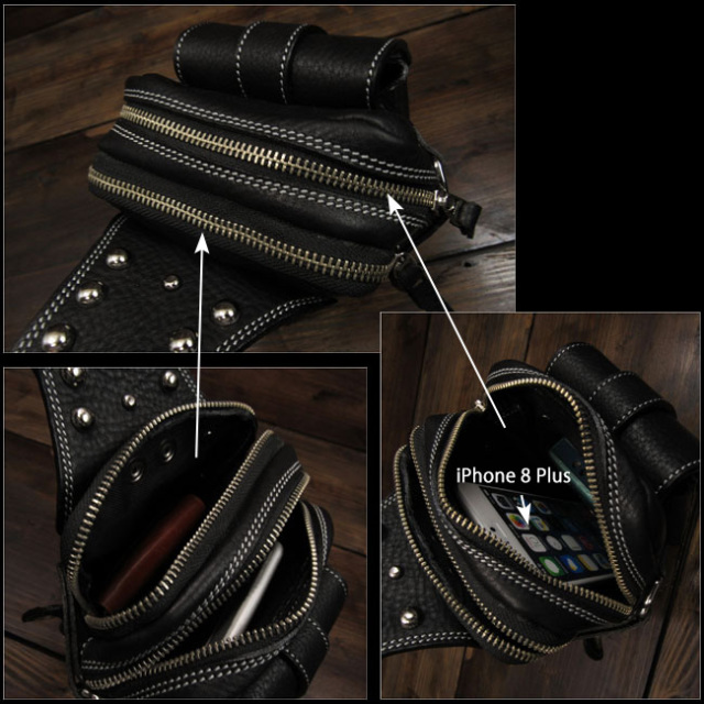 ウエストポーチ ヒップバッグ バイカー ベルトポーチ レザー/本革Men's