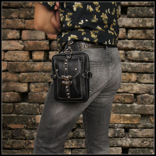 レザー ヒップポーチ ウエストポーチ ベルトポーチ 本革／牛革