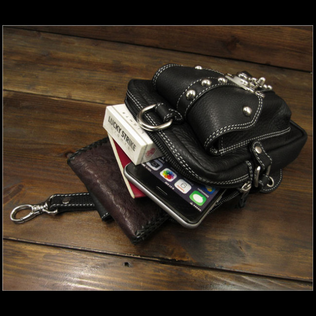 レザー ヒップポーチ ウエストポーチ ベルトポーチ 本革／牛革