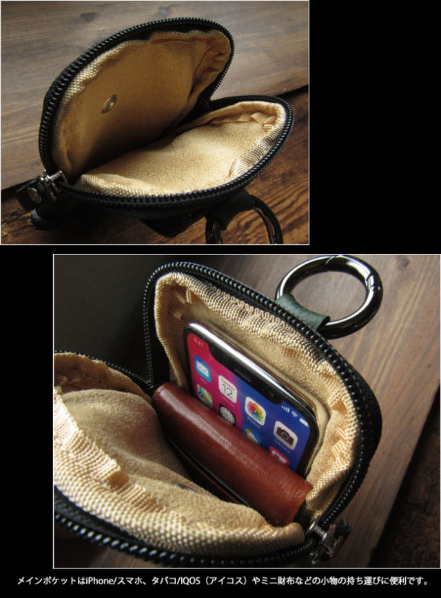 本革 ベルトポーチ ミニ ウエストポーチ レザーバッグ スマホケース スマホポーチ メンズ／レディス 牛革 Leather Belt Pouch  iPhone Case WILD HEARTS Leather&Silver(ID wp445r85)