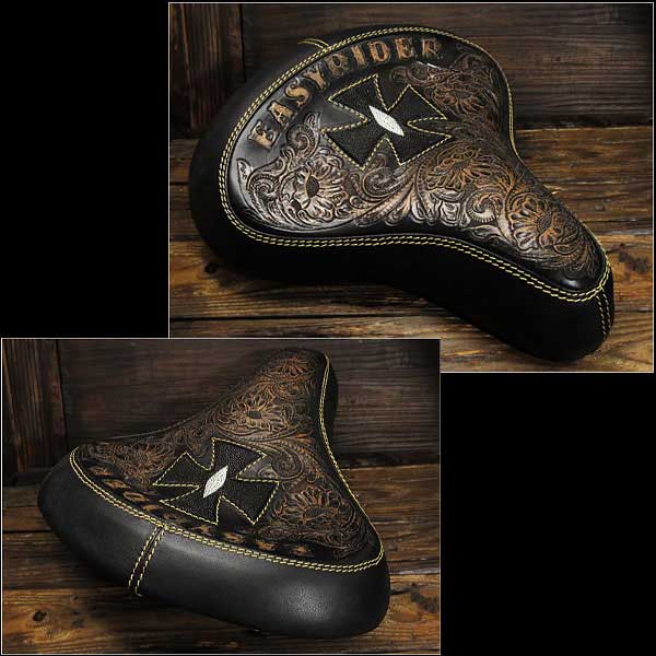 バイク サドルシート／カスタムシート ソロ／シングル 本革 カービング