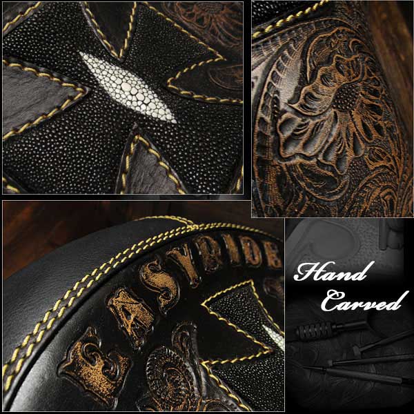 バイク サドルシート／カスタムシート ソロ／シングル 本革 カービング