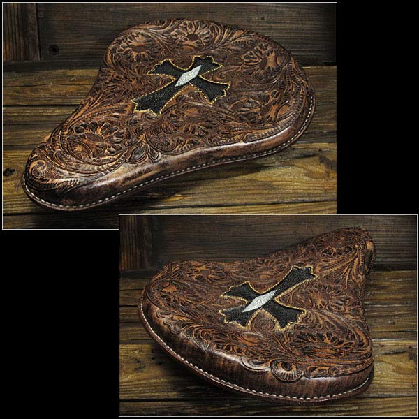 バイク サドルシート ソロシート シングル 本革 カービング サドル