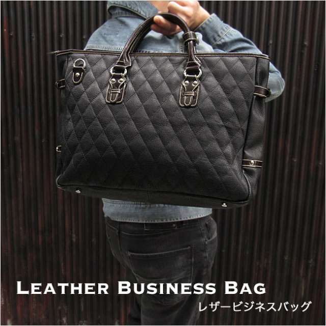 メンズ 革 ビジネスバッグ キルティング 牛革 ブリーフケース Men's