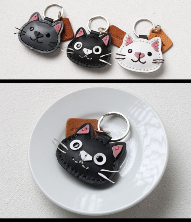 本革 猫のキーホルダーネコ ねこ 猫 飾り フィギュア 小物 雑貨 12種