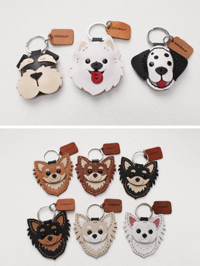 本革 犬のキーホルダー イヌ いぬ 柴犬 ハスキー シュナウザー チワワ