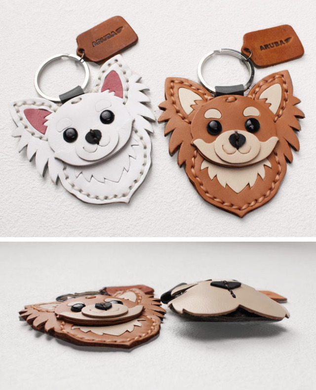 本革 犬のキーホルダー イヌ いぬ 柴犬 ハスキー シュナウザー チワワ