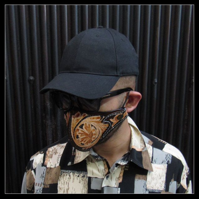 バイカー レザーマスク ファッションマスク 本革 フェイスマスク マスク カービング レザー バイカー ハンドメイド Fashion Unisex Face Protection Mask Carved Leather Id Fm40r31