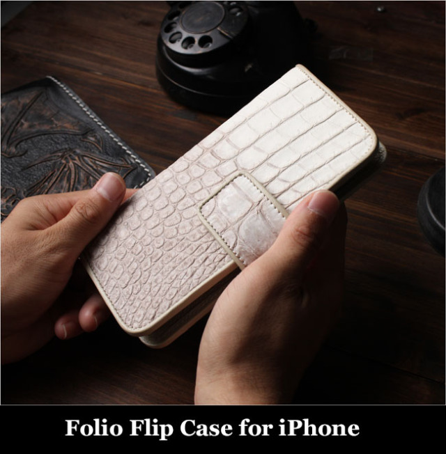 ヒマラヤクロコダイル 本革 クロコダイル ホワイト iPhoneケース