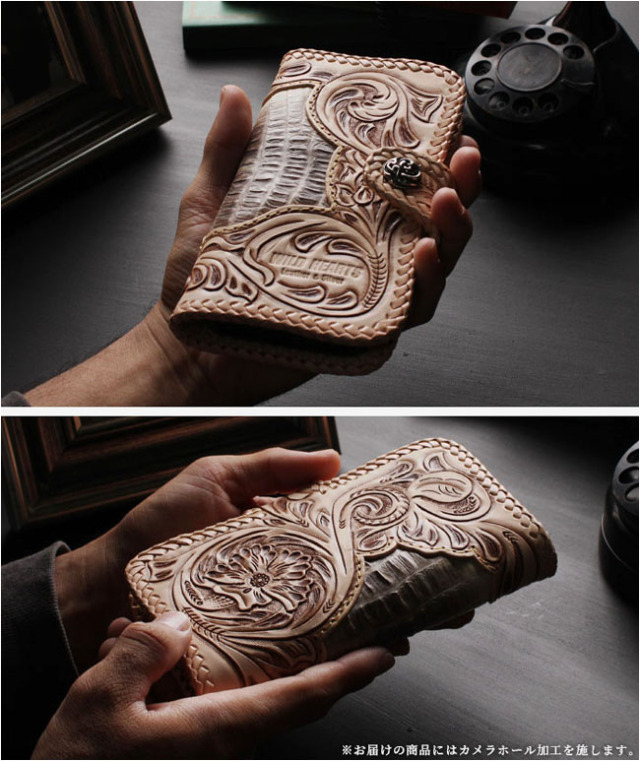 ヒマラヤクロコダイル カービング 手帳型 iPhoneケース 本革 ワニ革