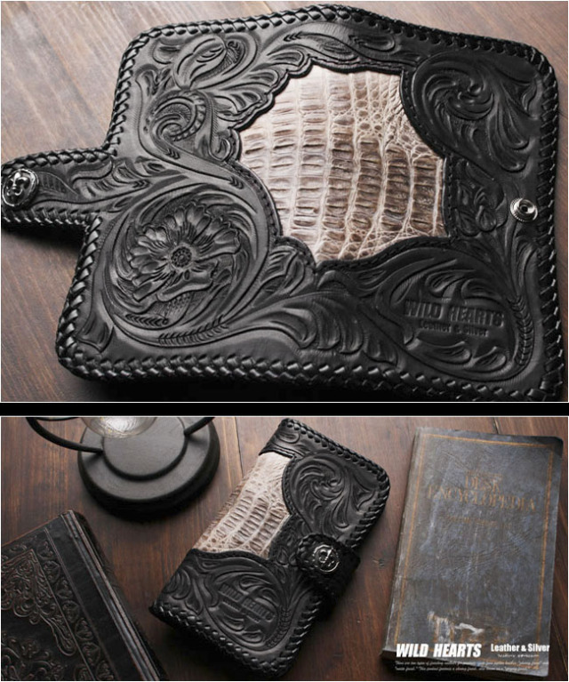 クロコダイル カービング 手帳型 iPhoneケース 本革 ワニ革 カイマン