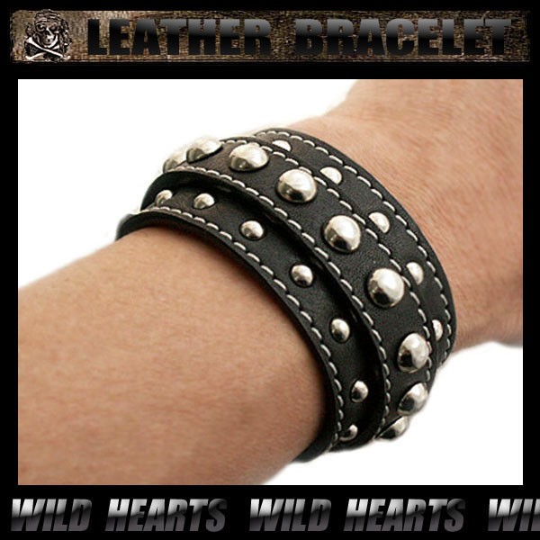 レザーブレスレット レザーリストバンド 牛革 黒 Leather Bracelet