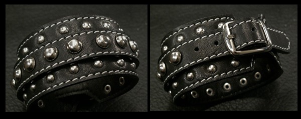 レザーブレスレット レザーリストバンド 牛革 黒 Leather Bracelet