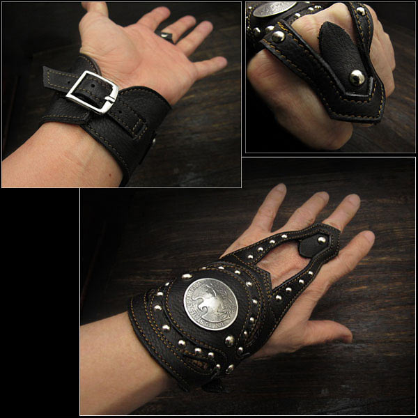 クリックポストのみ送料無料！レザーブレスレット フィンガーレス