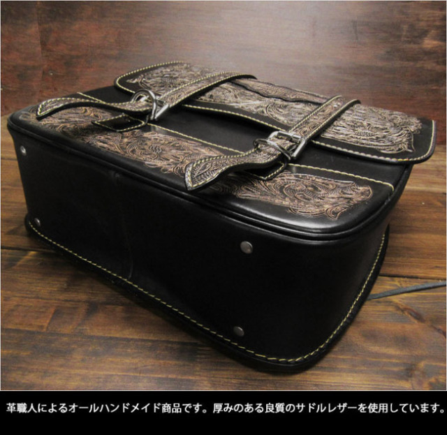 バイク サドルバッグ バイカー 本革 カービング ハーレー アメリカン